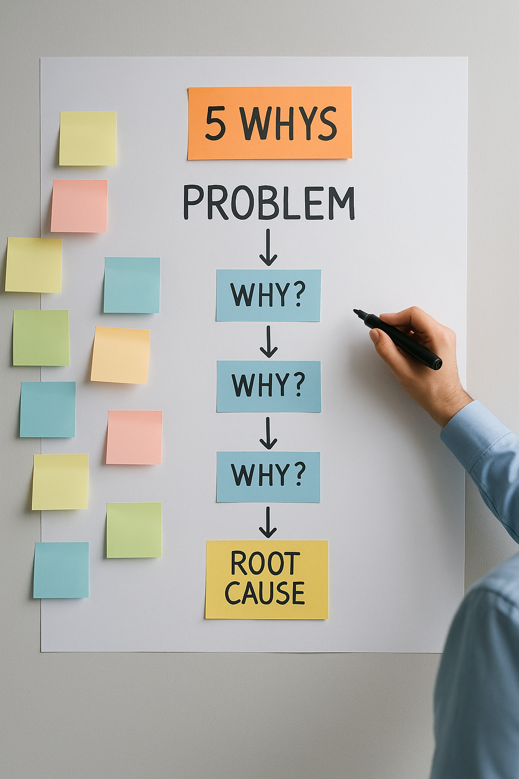 5 Whys Root Cause Analysis on whiteboard